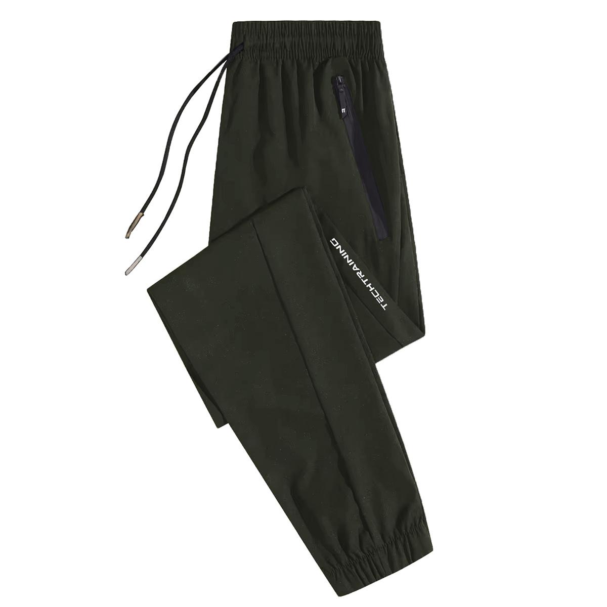 Men’s lightweight ice silk casual athletic pants with a drawstring waist, skin-friendly and comfortable, zippered pockets, suitable for warm weather and everyday wear.