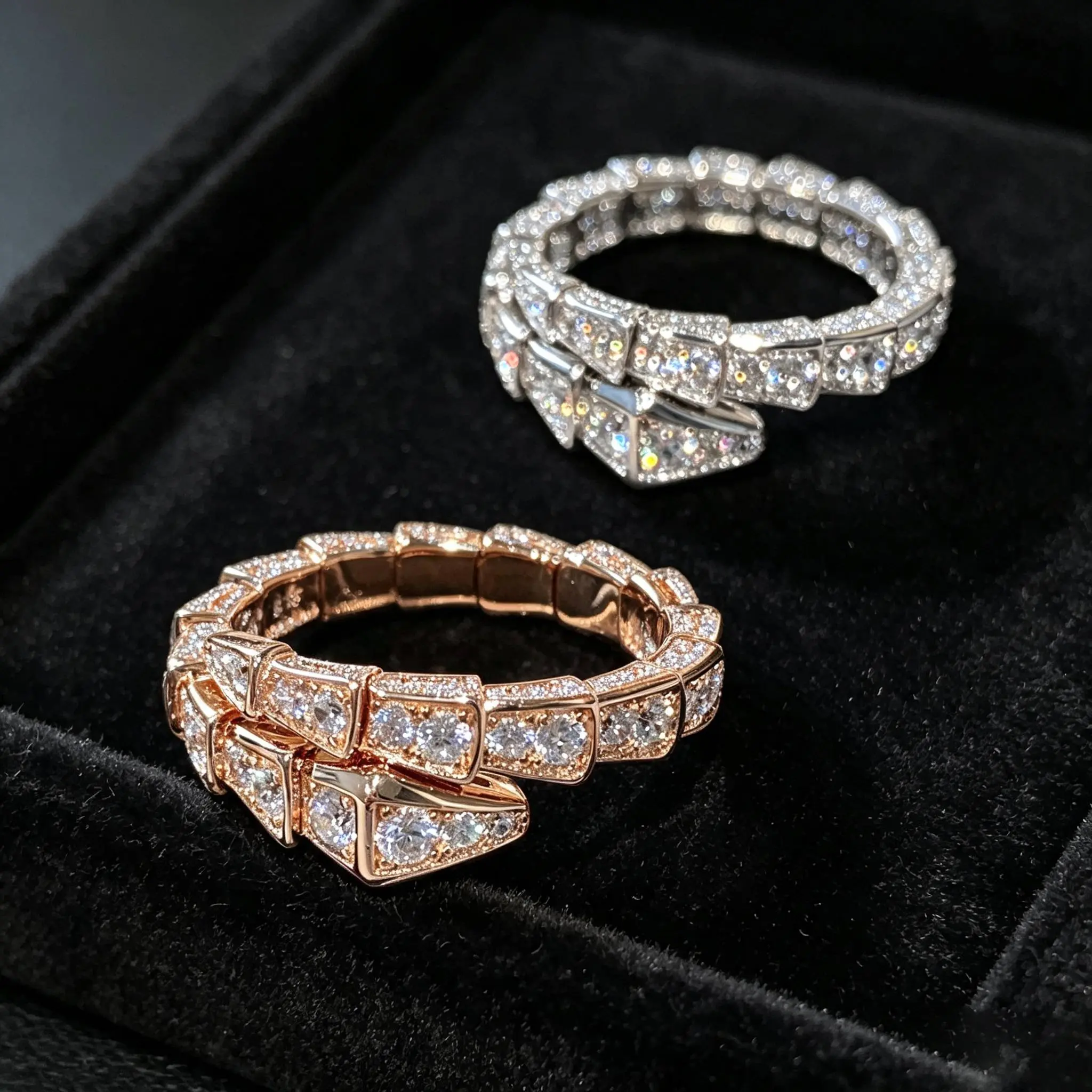 Elegant Diamond-Encrusted Rings in Silver and Rose Gold Finish for Women's Fashion Accessories