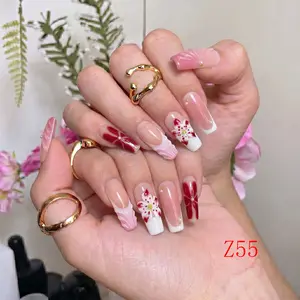 Nailbeebee Z55 1.3 inch Handmade Press-On Nails | Reusable,Salon-Quality,Long-Lasting,Glossy Design |  For Daily Office & Workplace,Date Nights & Romantic Outings,Shopping & City Leisure Trips,Holiday & Short Travels