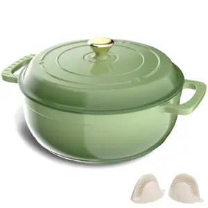【Father's Day Gift】 Ubesgoo Enameled Cast Iron Round Dutch Oven, 7.5QT Pot with Lid &Dual Handles with Silicone Gloves,Oven Safe up to 500°F, Heavy-Duty Pre-Seasoned Cookware for Bread Baking, Braising, Stews, Roasting, Sage Green