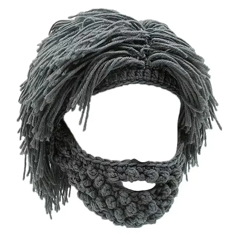 Wig and Beard Knitted Hat, Homeless/Mad Scientist/Hip-Hop Style, Handmade Warm Winter Hat, Unisex, Skiing Gift, Fun Party Hat