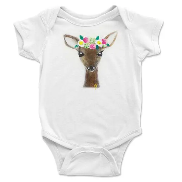 "Graceful Forest: Floral Deer Onesie for a Sweet and Elegant Look