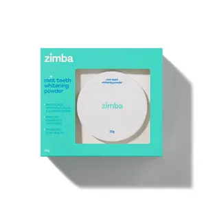 Zimba Minty Teeth Whitening Powder and Stain Remover - Peroxide-Free Teeth Whitener for Coffee, Wine, and Other Stains - 30 g, Oral Care Brush Daily