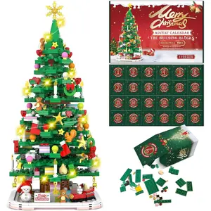 Advent Calendar 2025 Christmas Tree Building Toy Set with LED light, Christmas Countdown Calendar, 24 Days Building Block for Kids Adult Creative Gifts for Adults Teens Girls Ages 8+