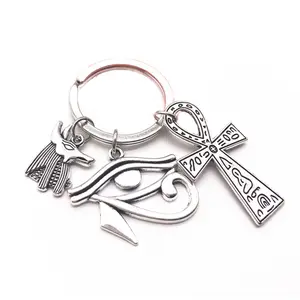 Anubis Horus Eye Keychain Crucifix Ancient Egyptian Keyring Gift for Fri