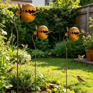 Rusty Metal Carnivorous Plant Garden Stakes Decorative, Funny Piranha Monster Flower Sculptures Yard Lawn Art, Weatherproof Outdoor Flowerbed Patio Ornaments, Rusty Metal Venus Flytrap Garden Stakes, Whimsical Monster Flower Yard Art Sculpture