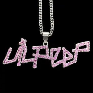 Lil Peep Light Pink Pendant Necklace with 1.5" Pink Cubic Zirconia Set & Silver Plated Brass Pendant Free Gift Included Chain