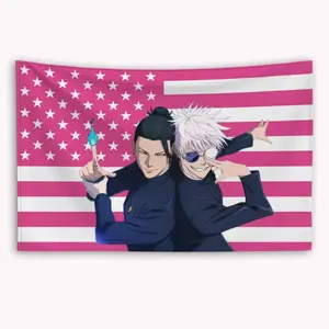 J-Jujutsu K-Kaisen G-Gojo S-Satoru Pink American Flag Tapestry | Decorative Banner for Home, Garage & Outdoor Wall Hanging