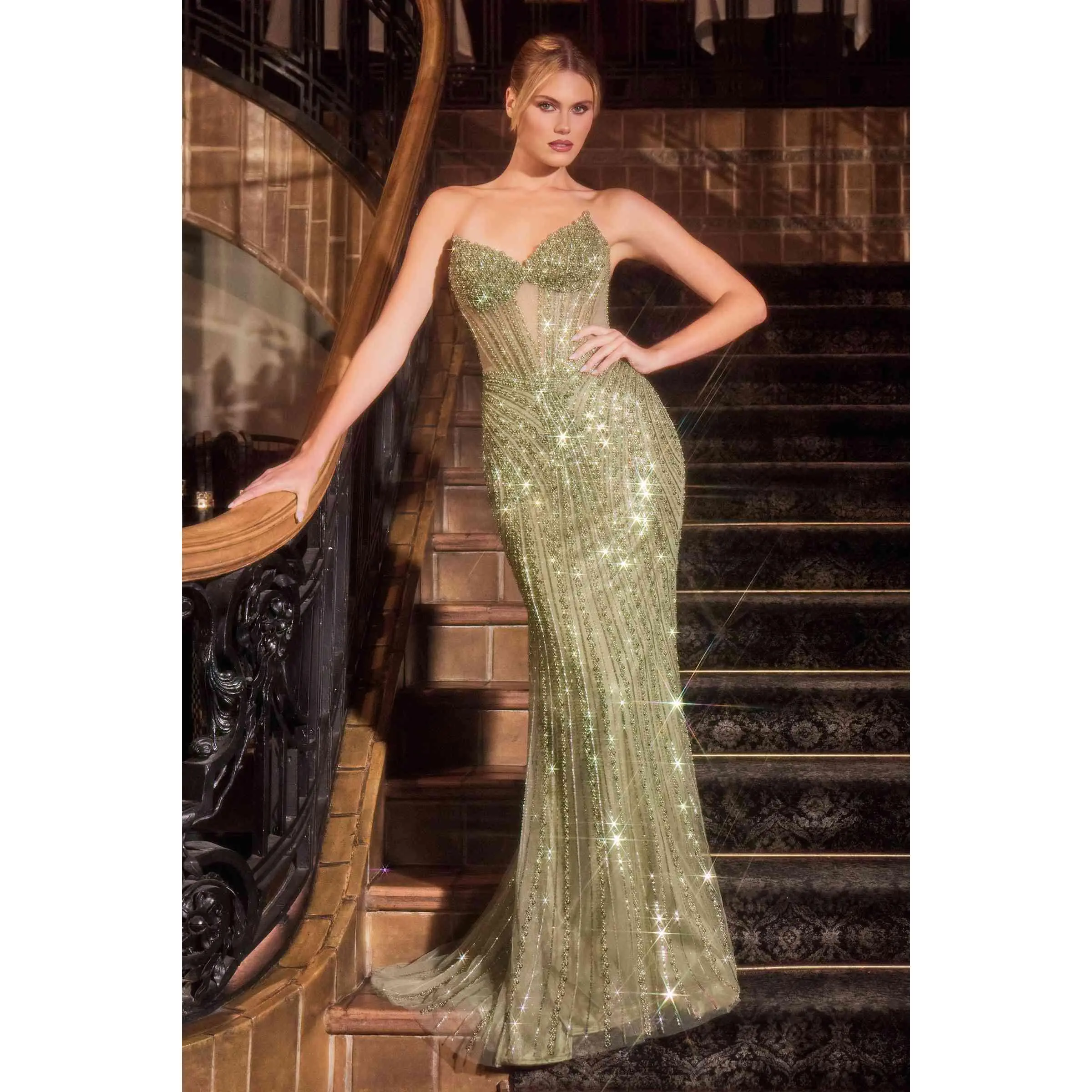 Ladivine CC398 Sleeveless Beaded Fitted Corset Formal Dress - Shimmer  Fabric, Adjustable, Sequin-Embellished Prom Gown for Women with Elegance, Prom  Dresses - TikTok Shop