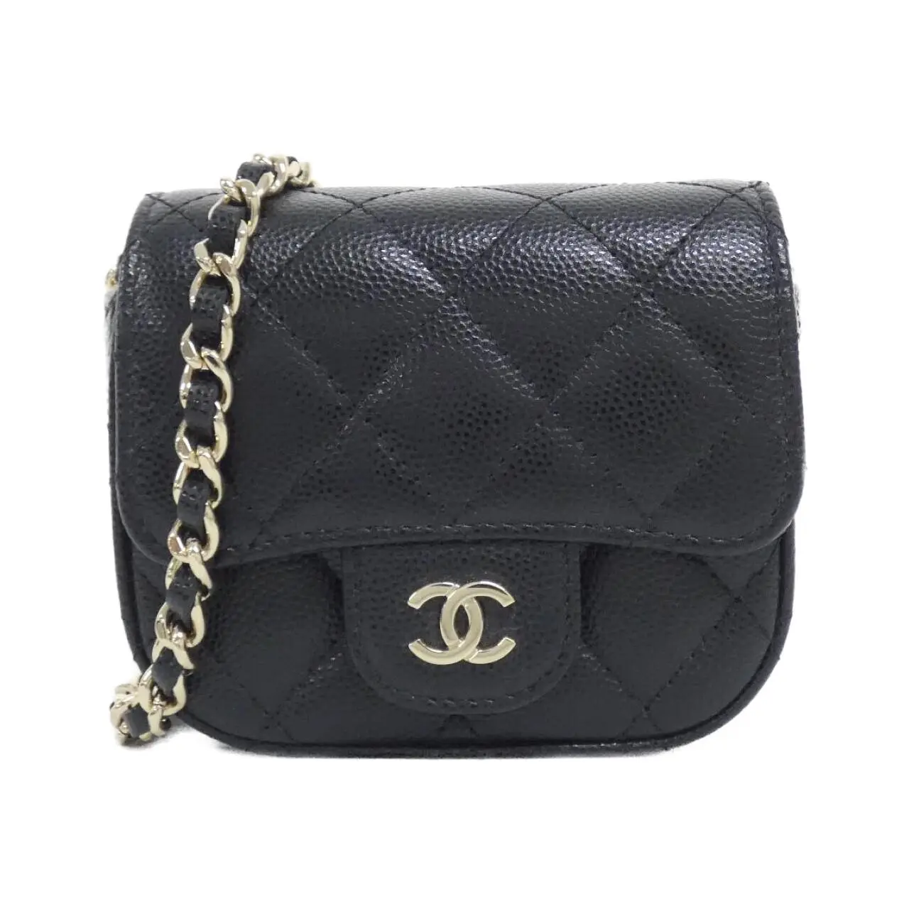 Pre-owned CHANEL Calfskin Small Leather Goods Timeless Classic Caviar Skin Chain Clutch