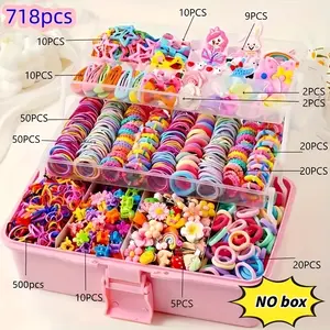 718pcs Sweet Girl Set, Includes Bow Clips & Cute Flower Designs, High Elasticity Hair Ties, Elastic Hair Accessory, Hair Accessories Sets, Perfect Gift for Daughters