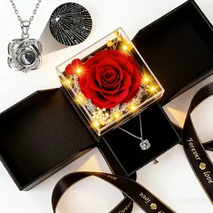 Eternal Preserved Rose with Heart "I Love You" Necklace Mothers Day Gifts for Her Wife Mom Girlfriend Grandma Birthday Anniversary Romantic Gift Set
