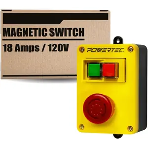 120V, 18A Switch for Table, EZ Mounting on Work Bench & Tool Stand, Tool Safety Switch w/Emergency Stop Button for Table Saw, Press, Band Saw, 1 PK (71969)
