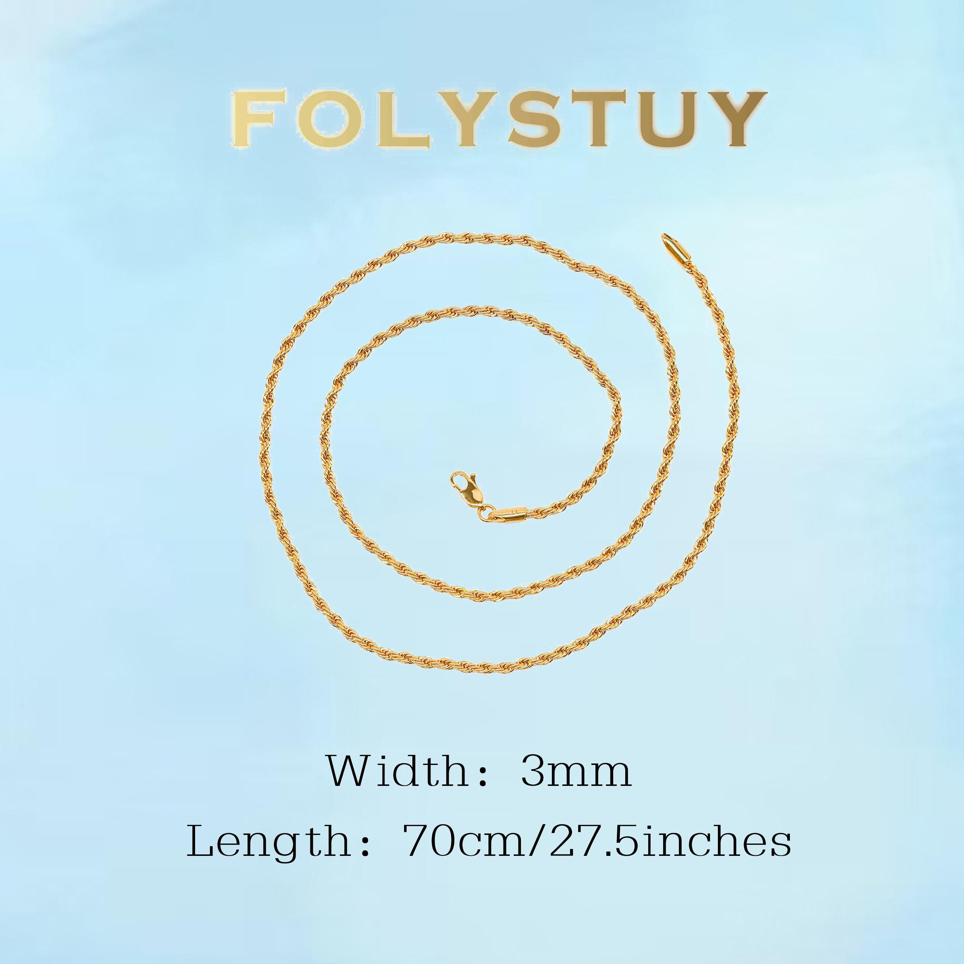 [FOLYSTUY (Y109)]Long Twisted Rope Link Necklace, 0.12" Width 27.5" Length Everyday Wear Accessory