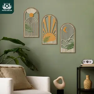 Boho Style Wooden Wall Decor, Modern Home Decor, 3 Counts/set Sun & Moon & Arch Pattern Wall Art, Wall Decor for Home Farmhouse Living Room Bedroom Office Studio Restaurant, Ornaments