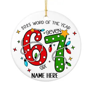 Personalized Six Seven 6 7 Meme Ornament with Custom Name, Funny Gen Alpha Christmas Gift, Retro Ceramic Holiday Decoration, Trending 2025 Slang Keepsake for Kids, Teens & Meme Lovers