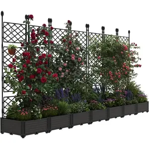 Raised Garden Bed with Trellis 7 Pack ,Modular Vertical Planter Box for Climbing Plants, Outdoor Privacy Screen for Patio Balcony Backyard , 114"x 16" x 63"