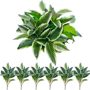 6pcs Artificial Tropical Greenery, Fake Hosta Outdoor Faux Plants, UV Resistant, Realistic Leaves, Ideal for Porch, Terrace, Balcony