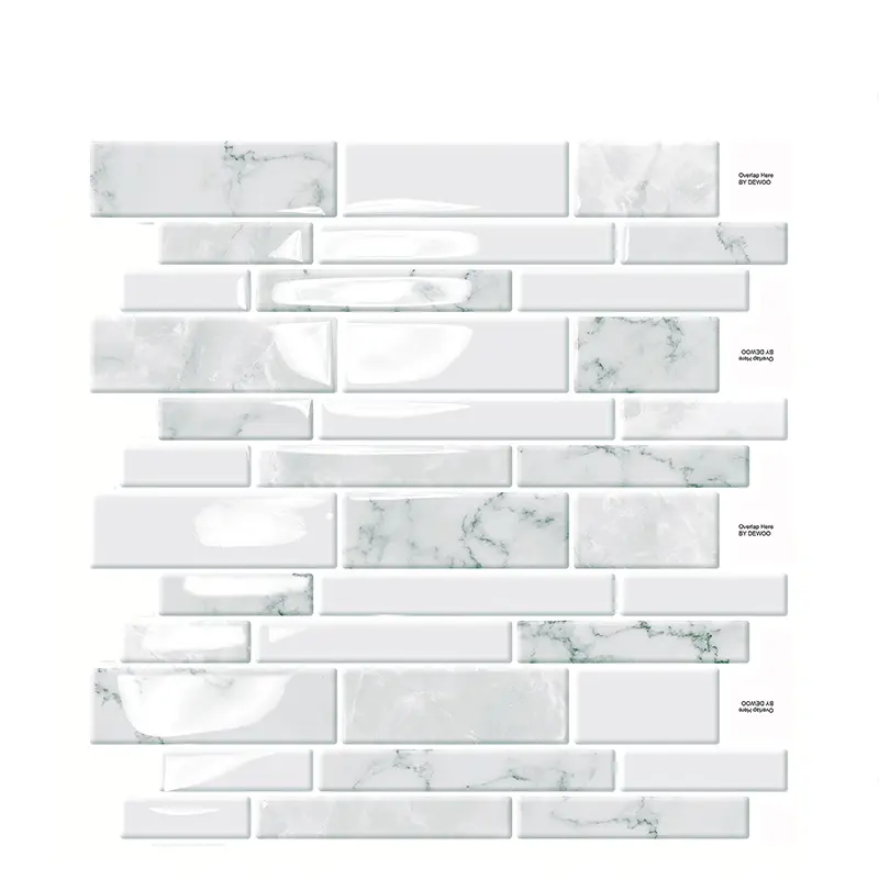 DEWOO 10-Pack 12x12 Green Vein Marble Peel and Stick Backsplash Tiles, Glossy 3D Resin Offset Subway Adhesive Stickers, Waterproof Renter-Friendly Wall Decor for Kitchen, Modern Farmhouse Boho Home Renovation Tiles Sticker with Bathroom Decor Ideas