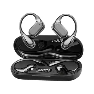 Q39 Open Ear Clip Wireless Earbuds Bone Conduction Headphones Bluetooth 5.4 Open Ear Design Built-in Mic IPX5 Waterproof Ear Hooks for Running Fitness Black Audio Sturdy Noise Free