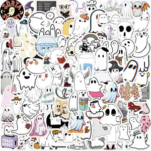 Cartoon Ghost Pattern Sticker Set (100pcs), Waterproof DIY Decoration For Scrapbooking, Crafts And Kids Room Wall Decor, Summer Gift, Funny Decorative Stickers