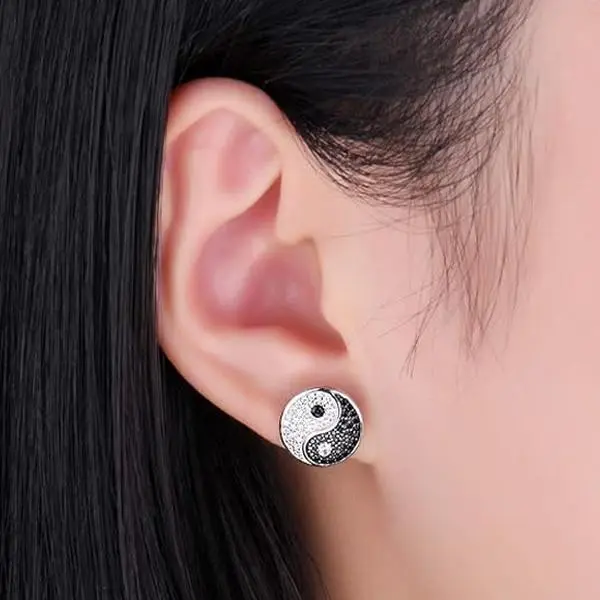 S925 Sterling Silver Yin Yang Stud Earrings Set - Fashionable Artificial Gemstone Decor, Ideal for Party & Daily Wear, Exquisite Gift Jewelry, Studs Earrings, Silver Earrings Set