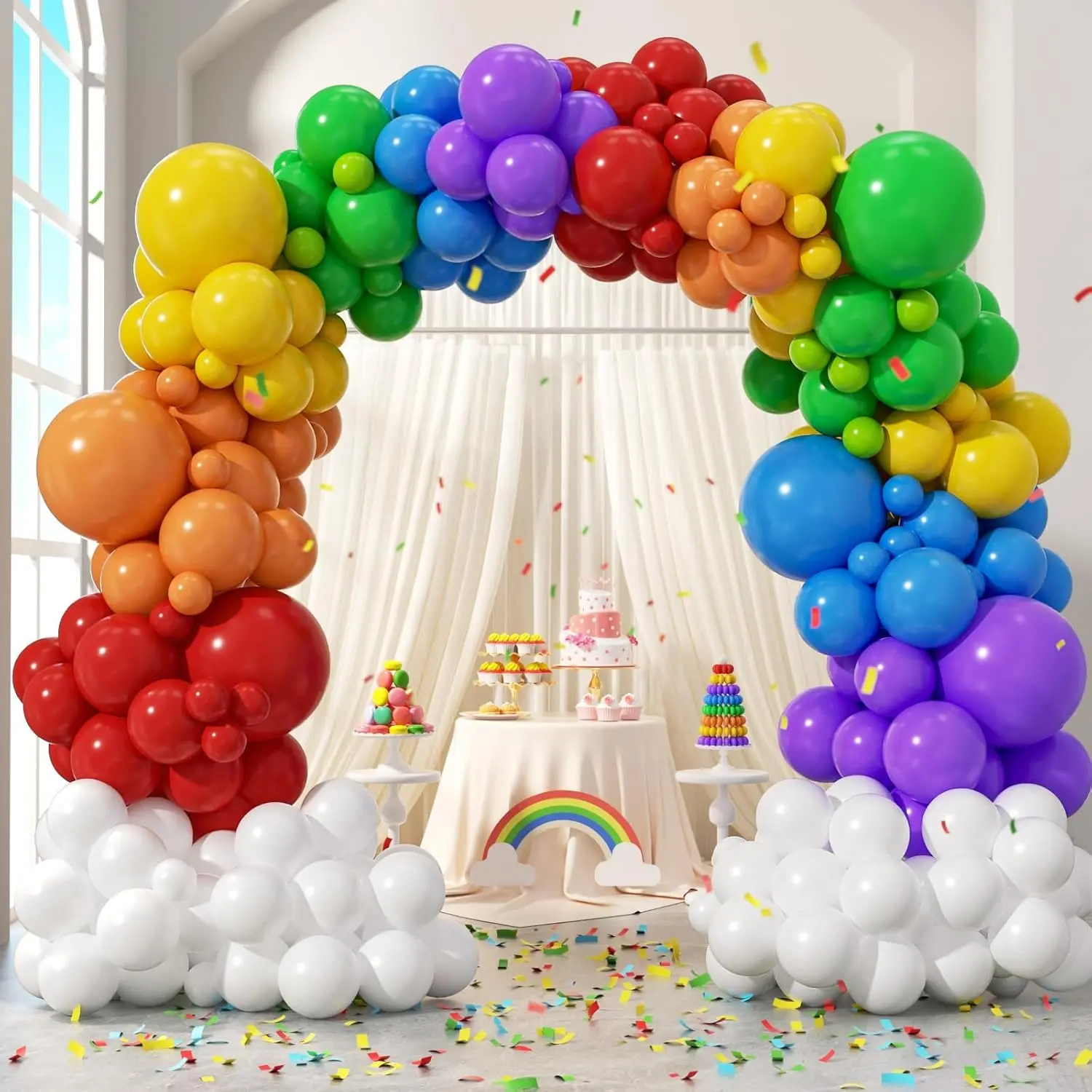 164pcs Colorful Rainbow Balloon Arch Kit for Graduation Baby Shower Birthday Party Decor