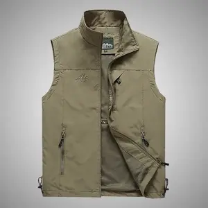 New Outdoor Quick-Dry Vest for Men Spring & Autumn Thin Multi-Pocket Stand Collar Large Size Sleeveless Jacket Workwear Fishing Photography Casual Coat 7882 Plain Color Waistcoat Adjustable Waistcoat