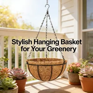 2026 New Coconut Fiber Bowl Iron Hanging Basket, Cross-Border Best-Selling Wall-Mounted Planter, Outdoor Indoor Vintage Decorative Flower Pot, Hanging Planters