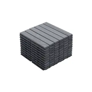 10 PCS Interlocking Deck Tiles Striped Pattern, 12" x 12" Square Light Gray Acacia Hardwood Outdoor Flooring for Patio, Bancony, Pool Side