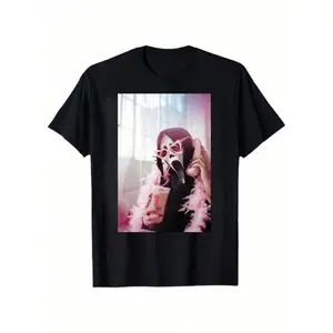 Men's 180g Printed T Shirt Featuring Ghostface Illustration and Saras Smile Stylish Apparel