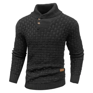 Men's Regular Textured Patched Detail Shawl Collar Sweater, Casual Long Sleeve Jumper for Fall & Winter, Fashion Men's Knitwear for Daily Wear