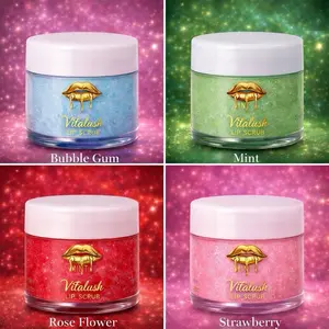 ViTalush Sugar Lip Scrubs 4pcs Set - Bubble Gum Mint Rose Flower Strawberry Exfoliating Lip Care for Soft Lips Gentle Daily Use
