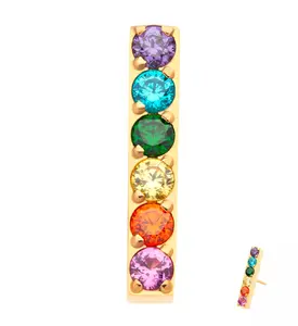 24kt Gold PVD Rainbow CZ Bar Threadless Titanium Top