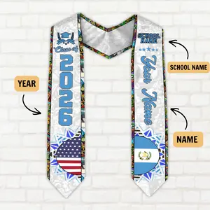 Customized Guatemalan American Flag Graduation Sash 2026, Guatemala Graduation Stole