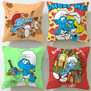 cartoon series The Smurfs Cushion Cover Ultra-Soft Reversible Plush Pillow Cover | Double-sided fluffy comfort for car, sofa, bedroom | Skin-friendly fabric | Easy clean & maintain | Stylish home decor | Perfect gift for family & friends
