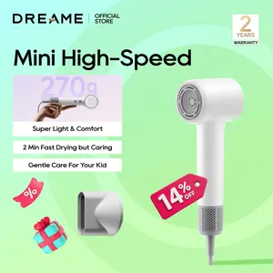 Dreame Mini High-Speed Hairdryer, 270g Lightweight, Fast Drying, Customizable Modes, 100,000RPM Motor, NTC Temperature Control, Negative Ion Cares, 5 Cutomizable Modes, Kid's Mode