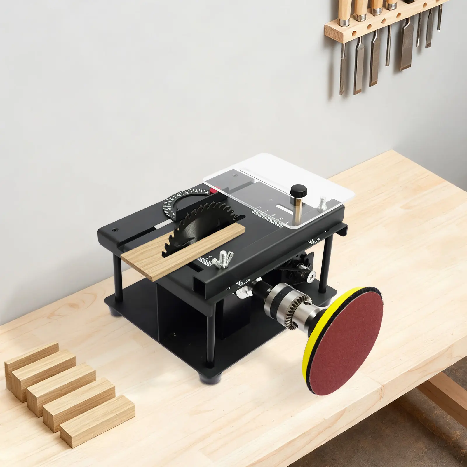 Mini Table Saw 200W 10000RPM, Adjustable 0-90° Cutting Angle for Model Making Wood Craft, 110mm Blade DIY Tool with US Plug, Black
