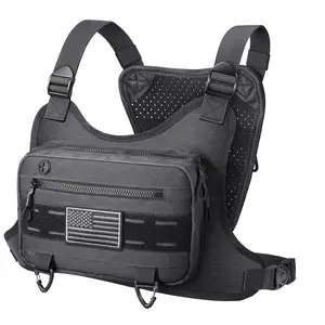 Outdoor Sport Chest Rig for Men Women, Running Vest Bag with Pack Holster, Chest Pack Built in Phone Holder for Cycling, Camping,Travel, Hiking, Workouts, EDCBlack
