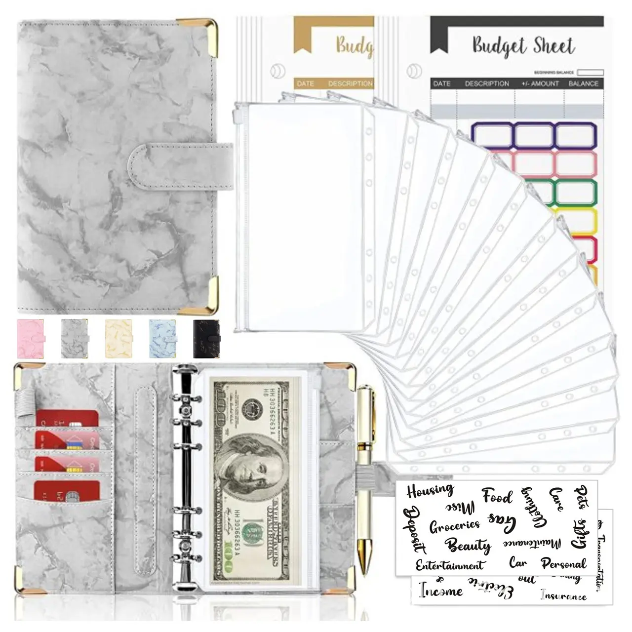 A6 Marble Pattern PU Leather Writing Notebook, Journal Notebook, Aesthetic Notebook, Elegant Design, Multiple Colors Available, 6-Hole Ring Binder, Durable Storage Book, Personal Organizer Book