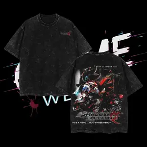 Shadow The Hedgehog Double Printed Oversize Lightweight Acid Washed Tee Game Graphic T-Shirt for Men Casual Day Wear Cotton Fabric - Jeans Vintage Gaming Retro Black Tee Oversized Heavyweight Cotton T-Shirts Love Menswear
