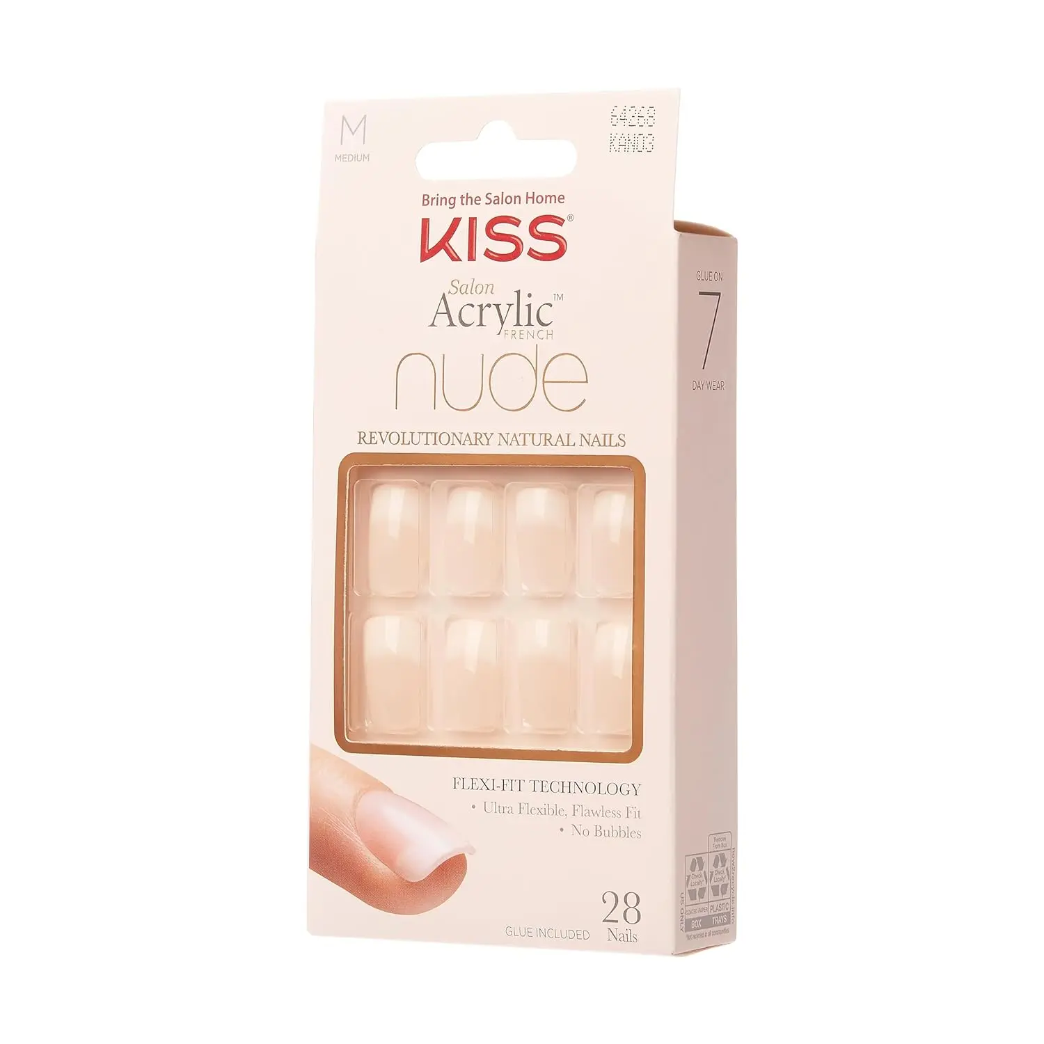 KISS Salon Acrylic Press On Nails, Nail glue included, Cashmere', French, Medium Size, Squoval Shape, Includes 28 Nails, 2g Glue, 1 Manicure Stick, 1 Mini file