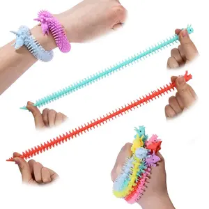 15-Piece Colorful Caterpillar Pull-Along Toy Set, Elastic Tpr Rope for Relaxation, Autism Sensory Toys, Soft Rubber Worms, Vibrant Colors