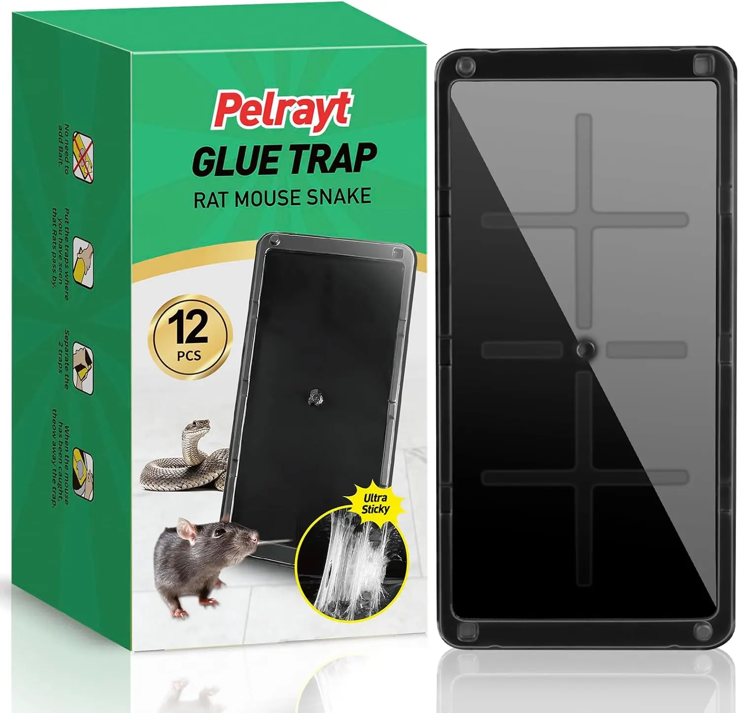 Pelrayt Glue Traps (as Pic) - 12-Piece Large Heavy-Duty Pre-Scented Non-Toxic Sticky Boards for Indoor Home Pest Management, Easy-to-Use for Mouse, Rat & Insect Control, Glue Trap