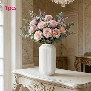 Large High-End Ceramic-Like Dry Flower Vase, Lightweight Plastic Artificial Lily Vase, Water Cultivation, Living Room, Dining Table Decor