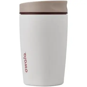 Owala Smoothsip Slider Insulated Stainless Steel Coffee Tumbler, Reusable Iced Coffee Cup, Hot Coffee Travel Mug, BPA Free 12 Oz, Tan/White (Vanilla Bean) BlenderBottle