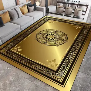 Luxury Gold Black Ornate Medallion Flannel Area Rug - Vintage Baroque Pattern Soft Mat for Living Room, Non-Slip Modern Home Decor#LuxuryGoldRug #OrnateMedallionMat #BaroqueHomeDecor #ModernCarpet #NonSlipFlannelRug
