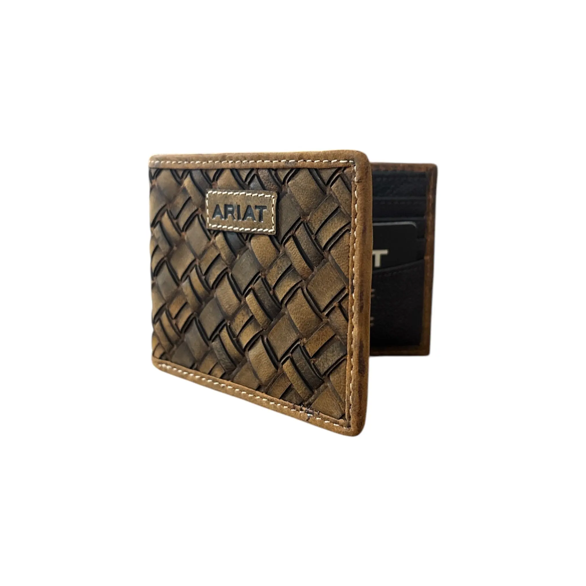 Ariat Men’s Classic Country Western Cowboy Wallet - 100% Genuine Leather Bifold, Basketweave Woven, Compact Slim Daily Carry, Bill Compartment, Card Slots, Branded Logo Men’s Accessory, Country Western Men's Wallets, Cowboy Men's Wallets