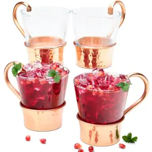 Advanced Mixology Turkish Mule Mugs | Set of 4 | 100% Pure Copper Base and Glass | Food Grade | Hammered Finish