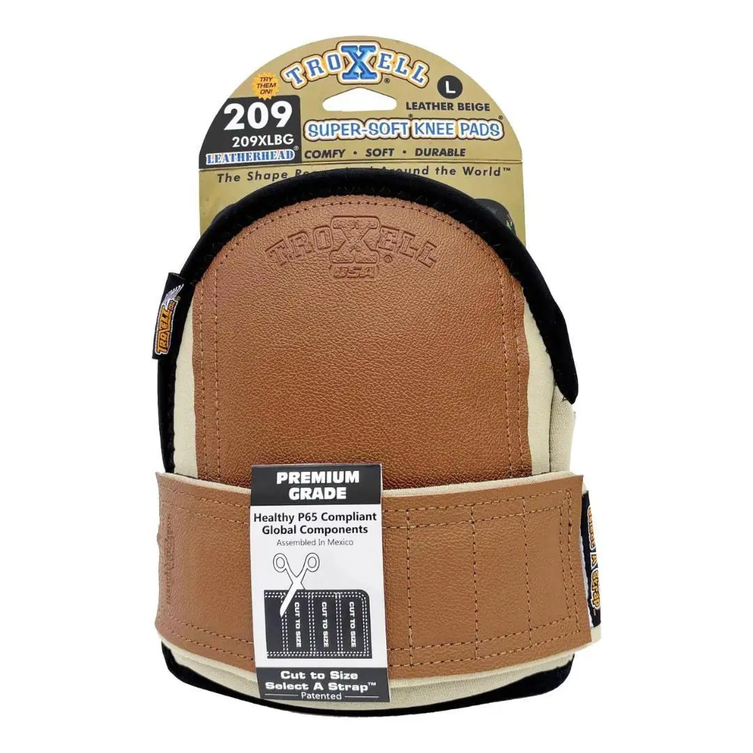 Troxell 209 Super-Soft Knee Pads Leather Beige L Size Comfy Soft Durable Premium Grade Cut to Size Select A Strap
